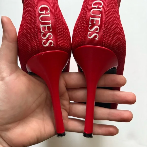 Guess Red Stiletto Knit Sock Mesh Ankle Booties - Picture 6 of 6